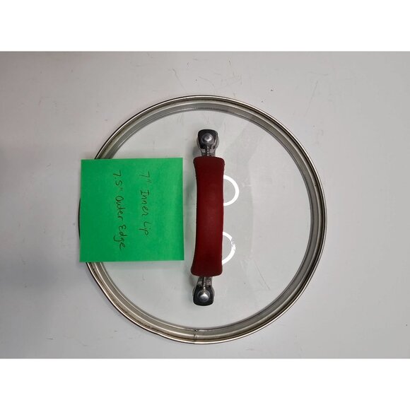 Glass Pot Lid With Red Handle 7" Inner Lip 7.5" Outer Edge - Picture 2 of 5